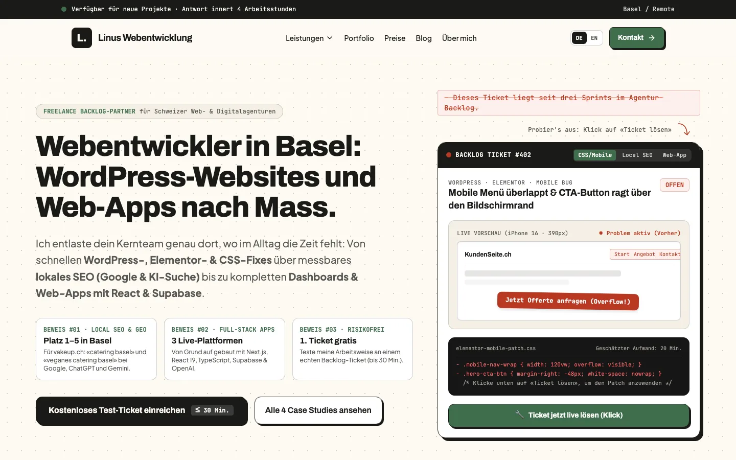 Startseite von Linus Webentwicklung